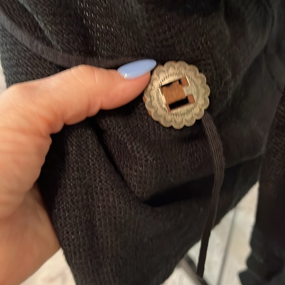 LRL Wrap Cardigan Sweater Linen Blend Concho Button Faux Leather Trim Size XS - Picture 4 of 12